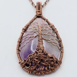 Handmade 19 Inch Amethyst Tree of Life Pendant